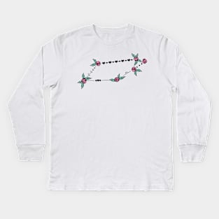 Telescopium Constellation Roses and Hearts Doodle Kids Long Sleeve T-Shirt